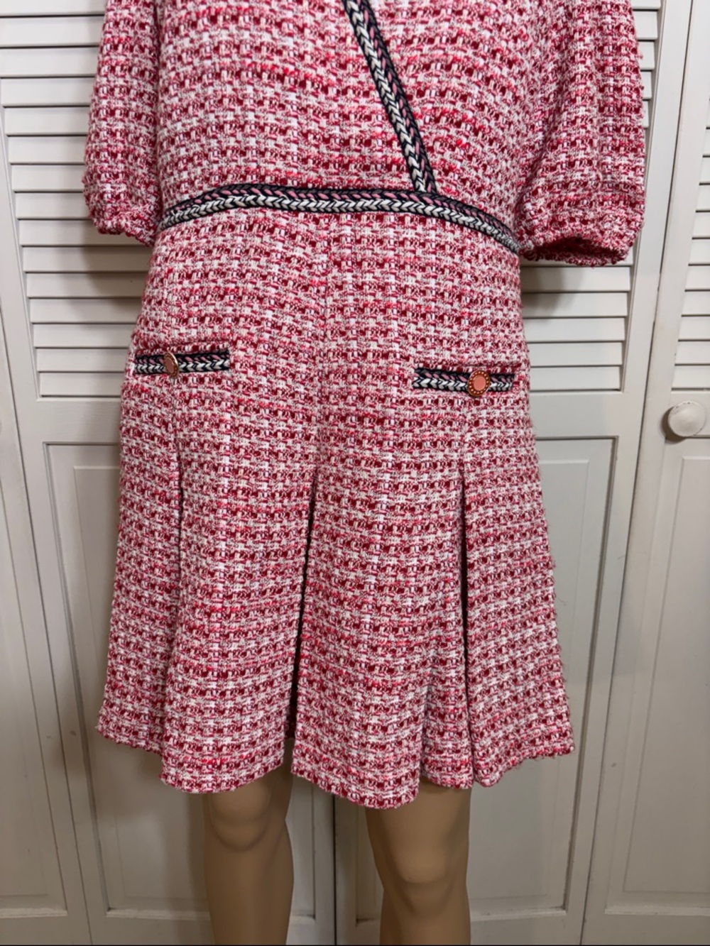 NWT Maje Renetia Tweed Puff-sleeve Minidress in Pink Large - Picture 6 of 16